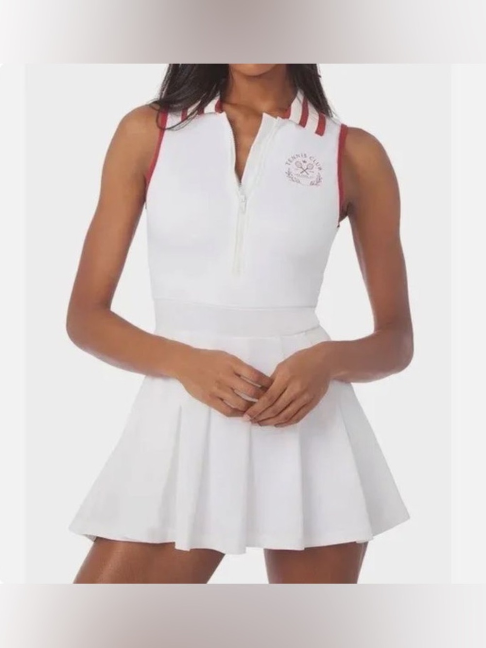 Women’s Cream Tennis Club Polo Dress with Red Trim